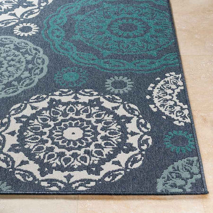 Surya Alfresco Alf-9666 Charcoal, Aqua, Teal, White Geometric Area Rug