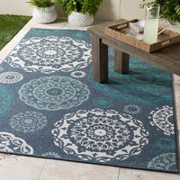 Surya Alfresco Alf-9666 Charcoal, Aqua, Teal, White Geometric Area Rug