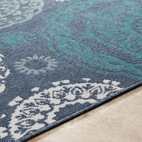 Surya Alfresco Alf-9666 Charcoal, Aqua, Teal, White Geometric Area Rug