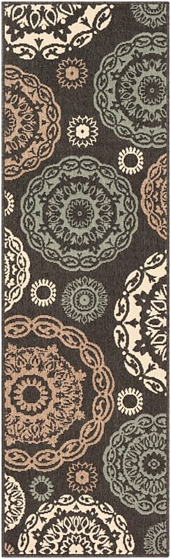 Surya Alfresco Alf-9668 Black, Sea Foam, Camel, Cream Geometric Area Rug