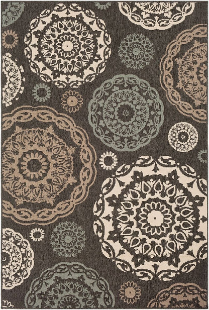 Surya Alfresco Alf-9668 Black, Sea Foam, Camel, Cream Geometric Area Rug