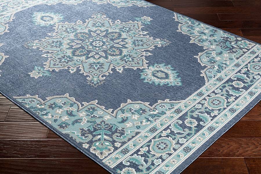 Surya Alfresco Alf-9670 Charcoal, Aqua, Taupe, White, Teal Area Rug