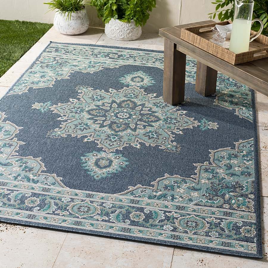 Surya Alfresco Alf-9670 Charcoal, Aqua, Taupe, White, Teal Area Rug