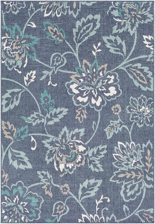 Surya Alfresco Alf-9673 Charcoal, Aqua, Taupe, White, Teal Floral / Country Area Rug