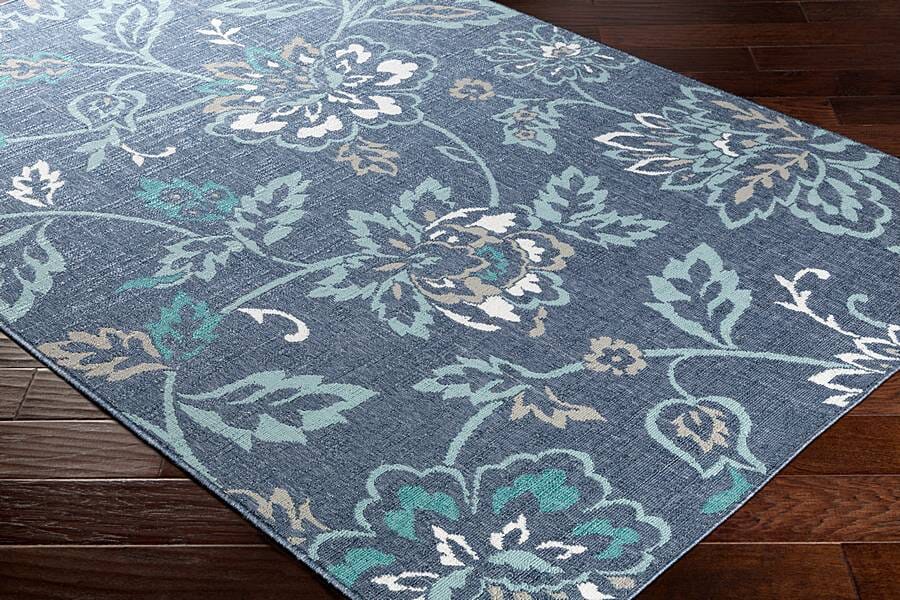 Surya Alfresco Alf-9673 Charcoal, Aqua, Taupe, White, Teal Floral / Country Area Rug