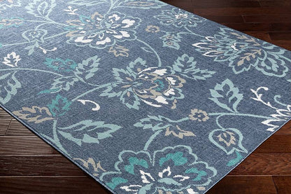 Surya Alfresco Alf-9673 Charcoal, Aqua, Taupe, White, Teal Floral / Country Area Rug