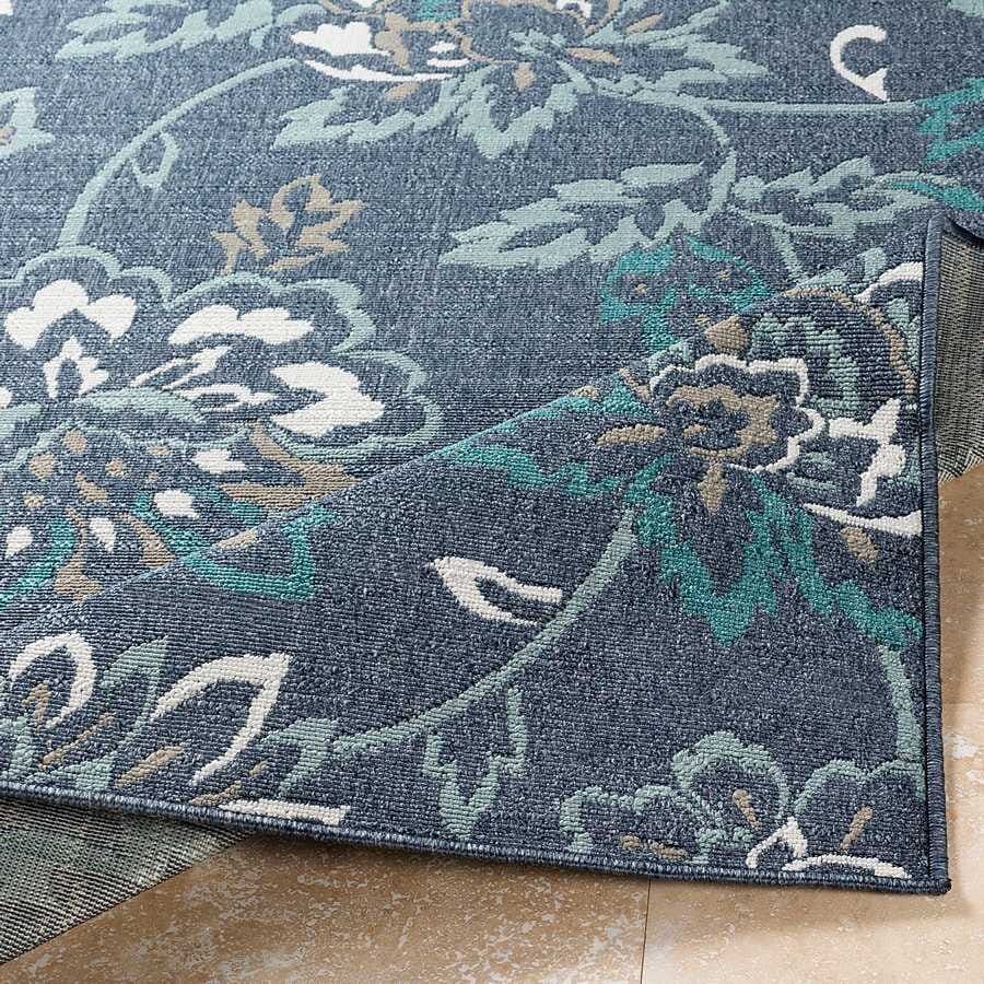 Surya Alfresco Alf-9673 Charcoal, Aqua, Taupe, White, Teal Floral / Country Area Rug