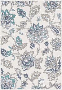 Surya Alfresco Alf-9674 Aqua, Taupe, White, Charcoal, Teal Floral / Country Area Rug