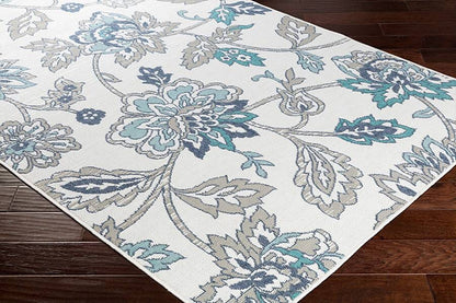 Surya Alfresco Alf-9674 Aqua, Taupe, White, Charcoal, Teal Floral / Country Area Rug