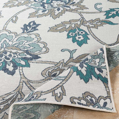 Surya Alfresco Alf-9674 Aqua, Taupe, White, Charcoal, Teal Floral / Country Area Rug