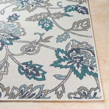 Surya Alfresco Alf-9674 Aqua, Taupe, White, Charcoal, Teal Floral / Country Area Rug