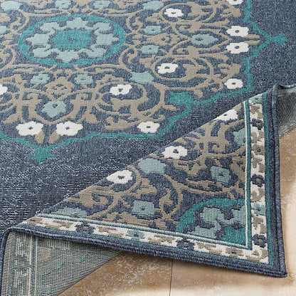 Surya Alfresco Alf-9678 Charcoal, Taupe, Teal, White, Aqua Area Rug