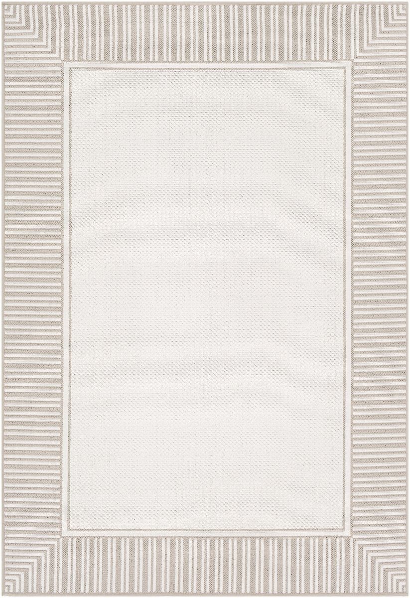 Surya Alfresco Alf-9681 Taupe, White Bordered Area Rug