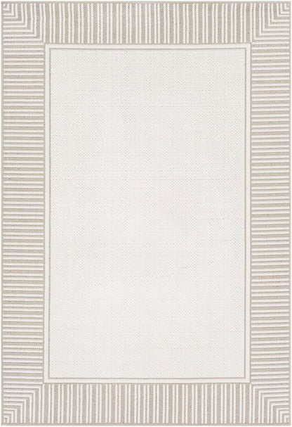 Surya Alfresco Alf-9681 Taupe, White Bordered Area Rug