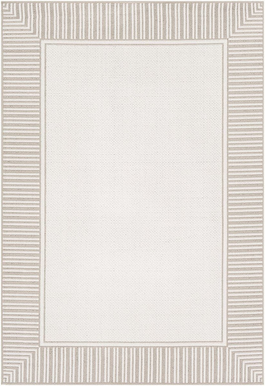 Surya Alfresco Alf-9681 Taupe, White Bordered Area Rug