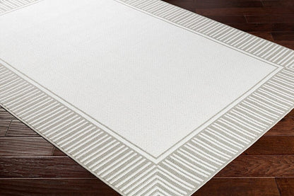 Surya Alfresco Alf-9681 Taupe, White Bordered Area Rug