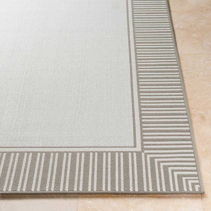 Surya Alfresco Alf-9681 Taupe, White Bordered Area Rug