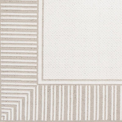 Surya Alfresco Alf-9681 Taupe, White Bordered Area Rug