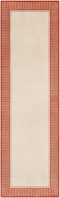 Surya Alfresco Alf-9683 Burnt Orange, Cream Bordered Area Rug