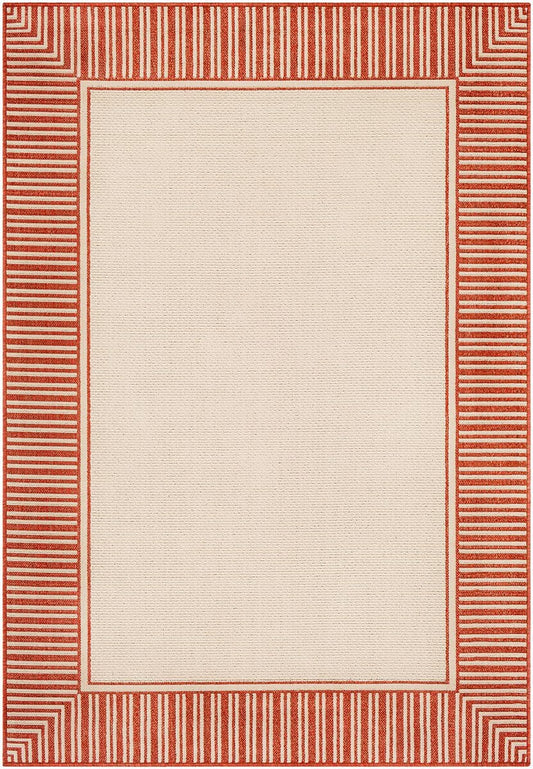 Surya Alfresco Alf-9683 Burnt Orange, Cream Bordered Area Rug