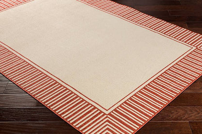 Surya Alfresco Alf-9683 Burnt Orange, Cream Bordered Area Rug