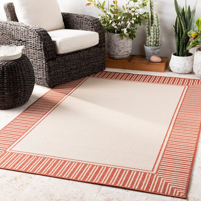 Surya Alfresco Alf-9683 Burnt Orange, Cream Bordered Area Rug