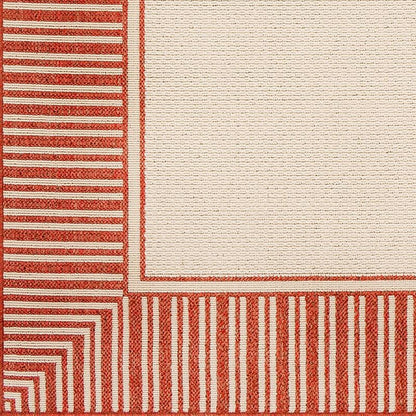 Surya Alfresco Alf-9683 Burnt Orange, Cream Bordered Area Rug