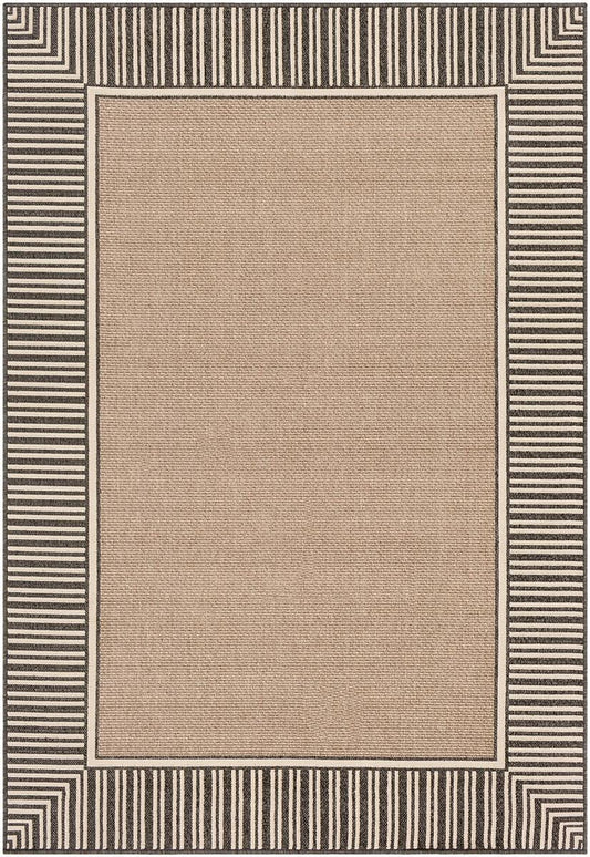 Surya Alfresco Alf-9684 Camel, Black, Cream Bordered Area Rug