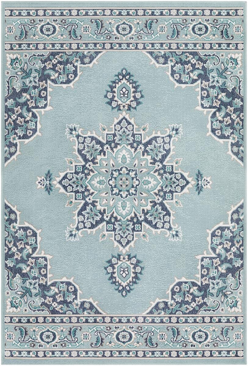 Surya Alfresco Alf-9687 Charcoal, Aqua, Teal, White Area Rug