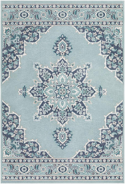 Surya Alfresco Alf-9687 Charcoal, Aqua, Teal, White Area Rug