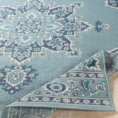 Surya Alfresco Alf-9687 Charcoal, Aqua, Teal, White Area Rug