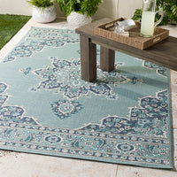 Surya Alfresco Alf-9687 Charcoal, Aqua, Teal, White Area Rug