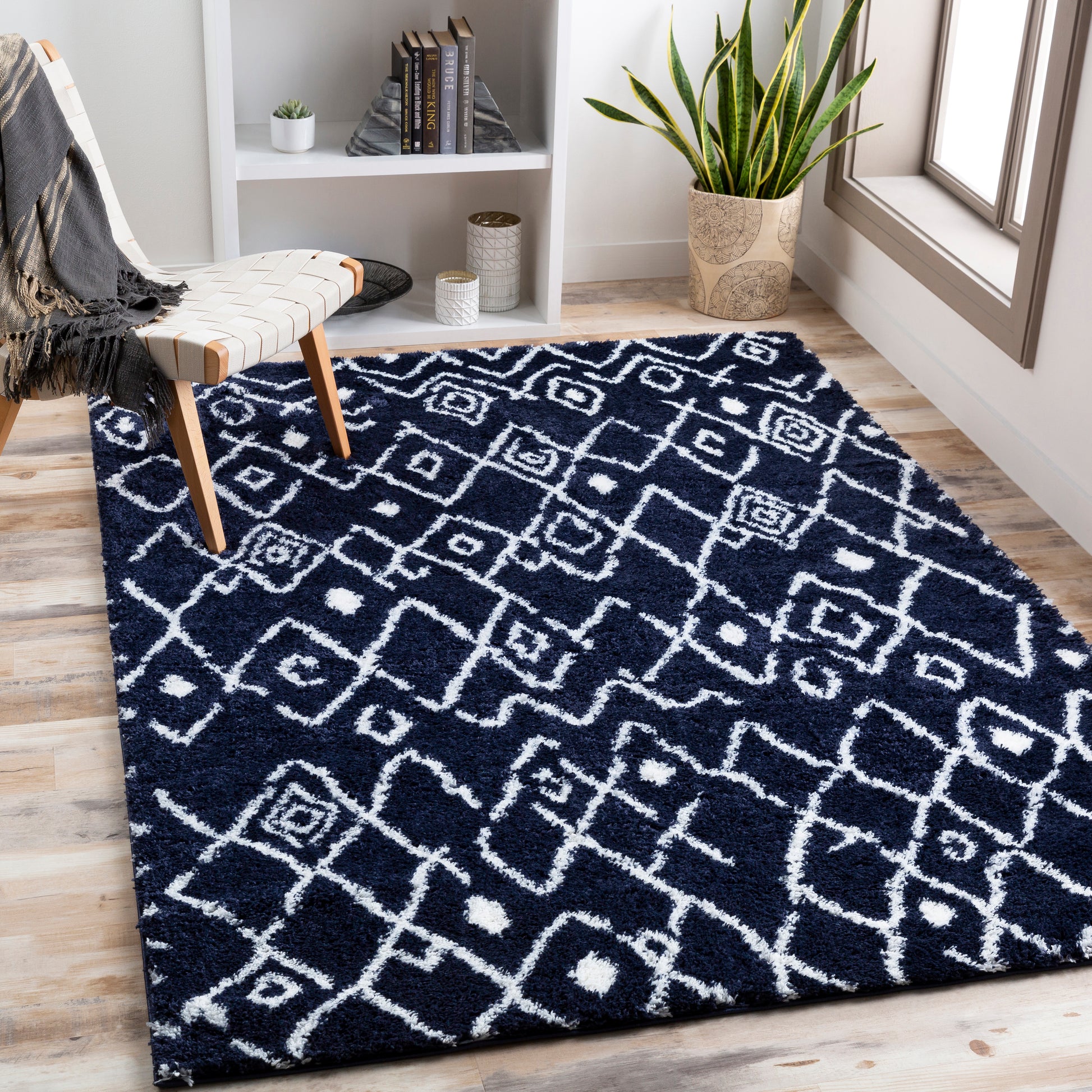 Surya Aliyah Shag Alh-2317 Dark Blue, Cream Area Rug