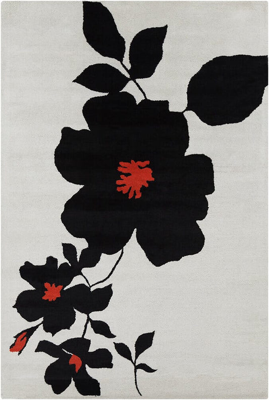 Chandra Allie All208 White / Black / Red Floral / Country Area Rug