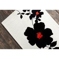 Chandra Allie All208 White / Black / Red Floral / Country Area Rug