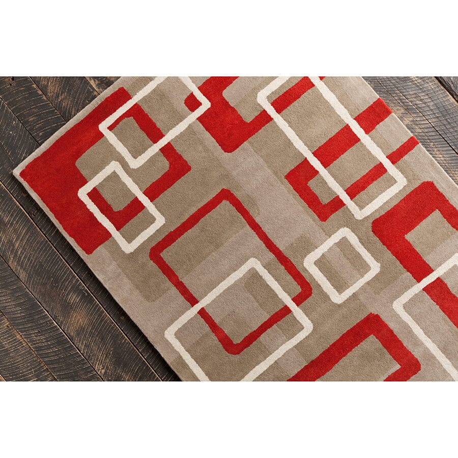 Chandra Allie All216 Taupe / Red / Cream Geometric Area Rug