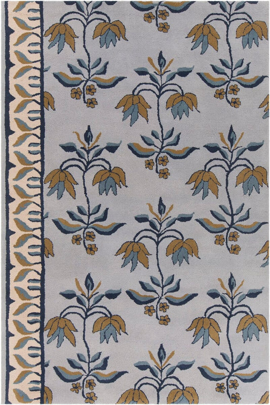 Chandra Allie All303 Grey / Blue / Gold Floral / Country Area Rug