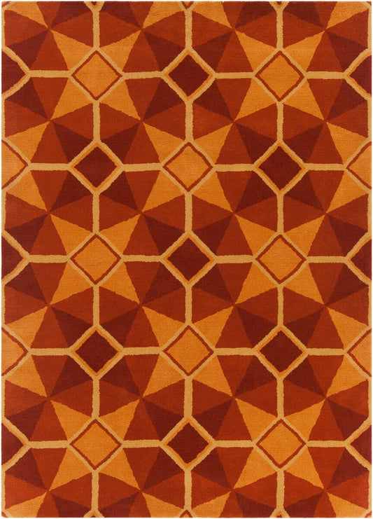 Chandra Allie All305 Red / Orange / Yellow Damask Area Rug
