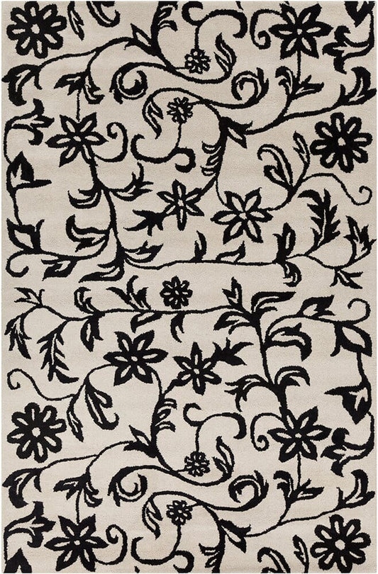 Chandra Allie All50 White / Black Floral / Country Area Rug