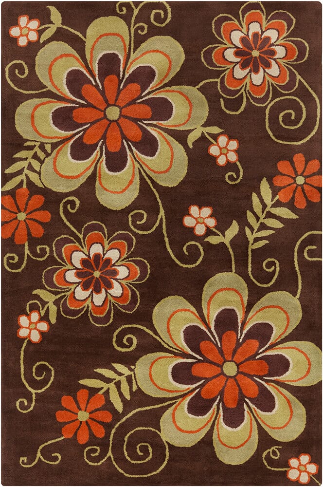 Chandra Allie All73 Brown / Green / Orange / White Floral / Country Area Rug