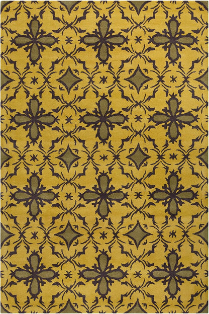 Chandra Allie All91 Gold / Green / Brown Damask Area Rug