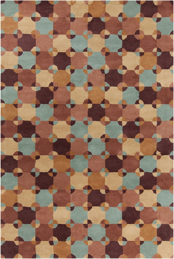Chandra Allie All93 Gold / Brown / Blue Geometric Area Rug