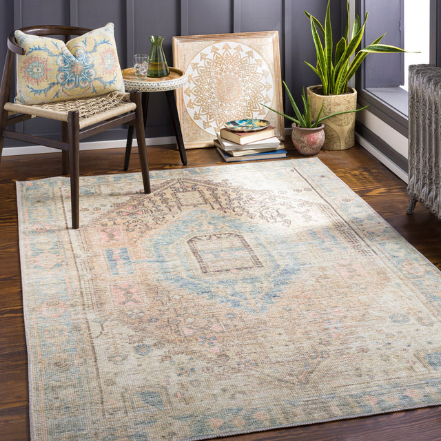 Surya Alanya Aly-2306 Denim, Peach, Tan, Grass Green Rugs.