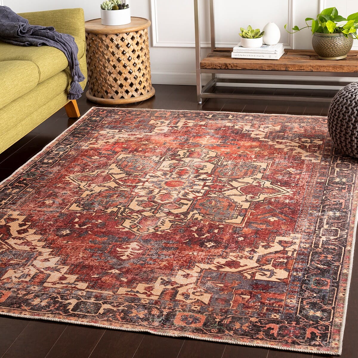 Surya Amelie Aml-2308 Rust, Dark Green, Butter, Denim Rugs.