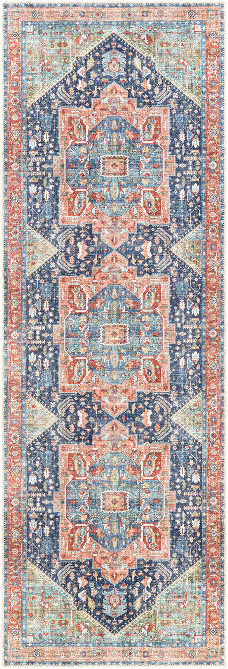 Surya Amelie Aml-2311 Navy, Peach, Grass Green, Coral Rugs.