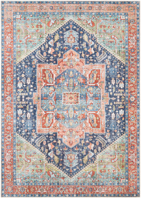 Surya Amelie Aml-2311 Navy, Peach, Grass Green, Coral Rugs.