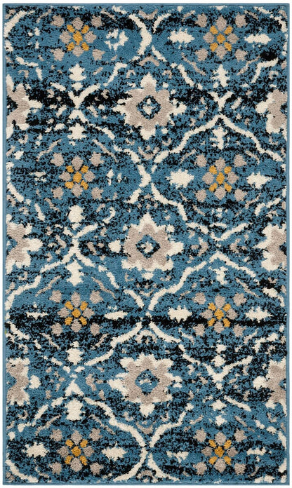 Safavieh Amsterdam Ams113M Blue / Creme Damask Area Rug