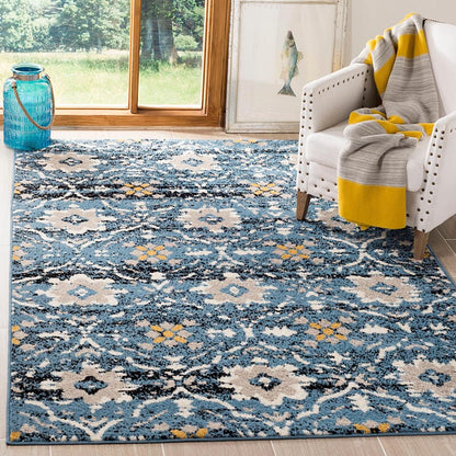 Safavieh Amsterdam Ams113M Blue / Creme Damask Area Rug