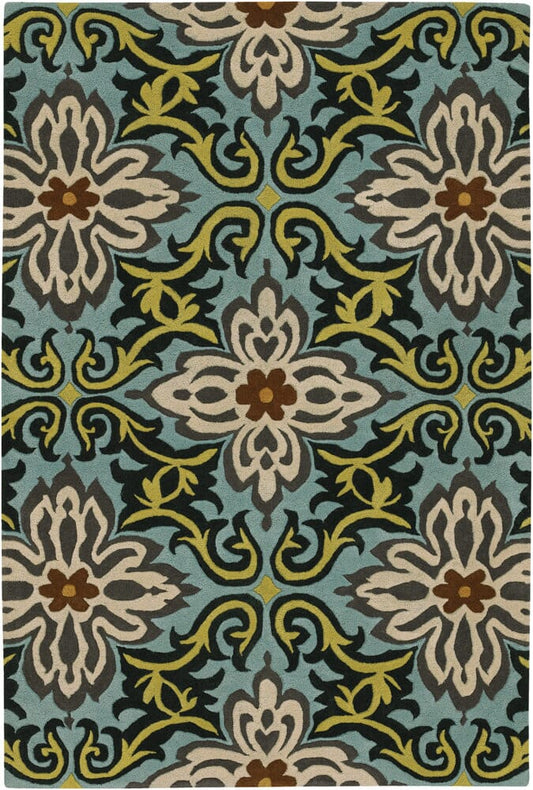 Chandra Amy Butler Amy13202 Multi / Cream / Green / Grey Damask Area Rug