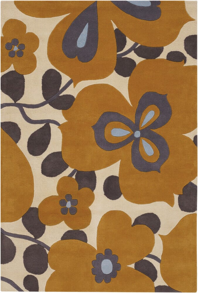 Chandra Amy Butler Amy13213 Orange / Cream / Grey / Blue Floral / Country Area Rug